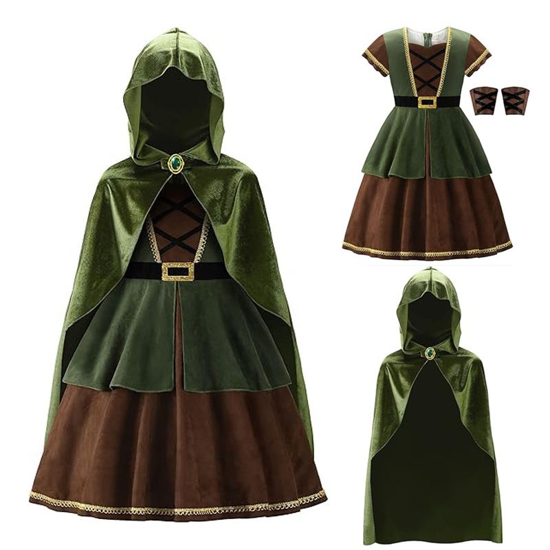 어린이 중세 후드 망토 드레스 손목 보호대 포함 소녀  - Halloween Costume Kids 리뷰 및 가격