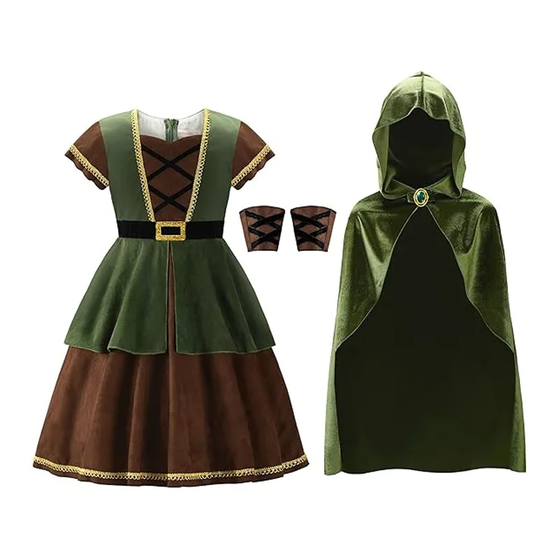 어린이 중세 후드 망토 드레스 손목 보호대 포함 소녀  - Halloween Costume Kids 리뷰 및 가격
