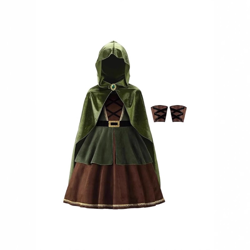 어린이 중세 후드 망토 드레스 손목 보호대 포함 소녀  - Halloween Costume Kids 리뷰 및 가격
