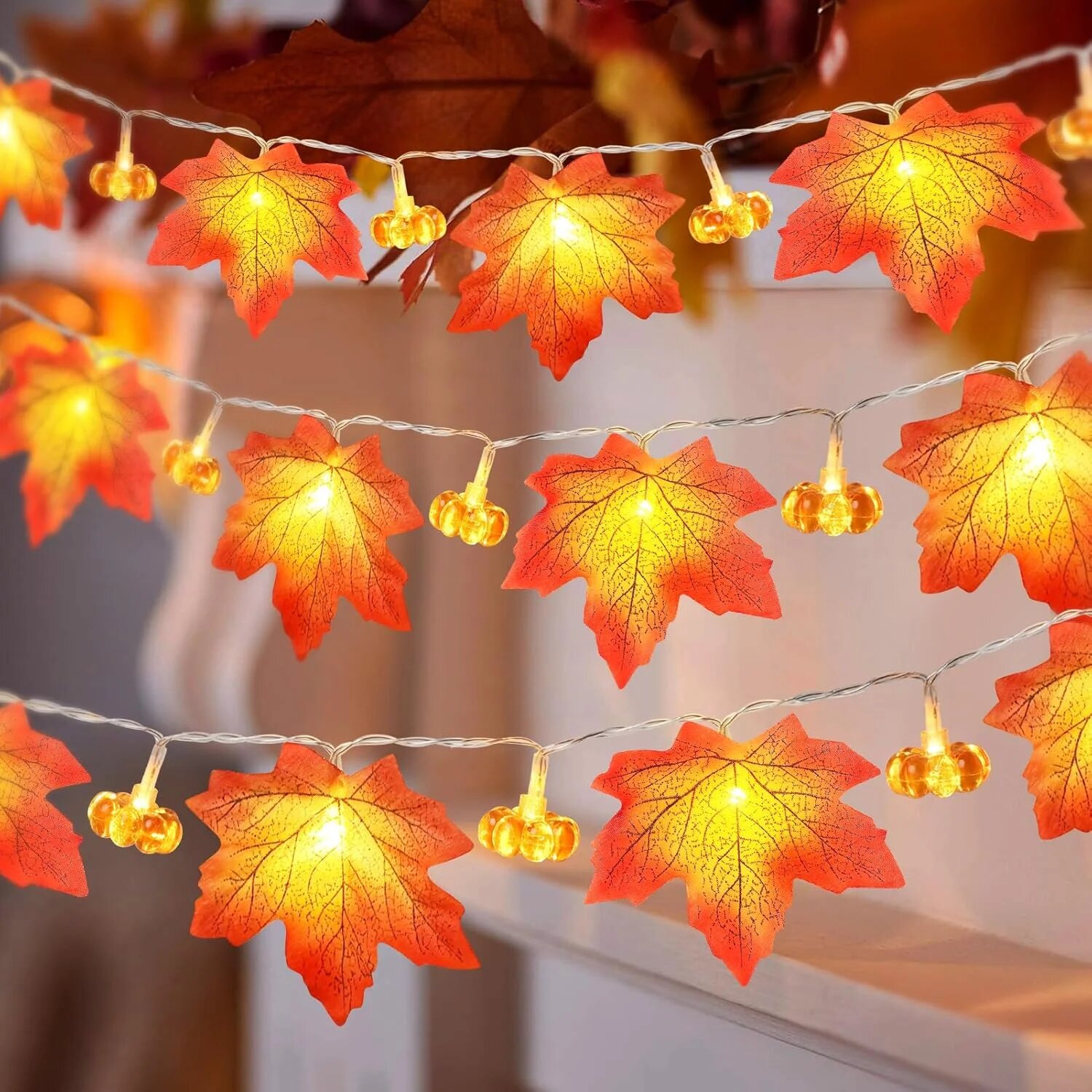 59in/118in 할로윈 호박 단풍잎 스트링 조명 1 - Halloween Led String Lights Orange 리뷰 및 가격