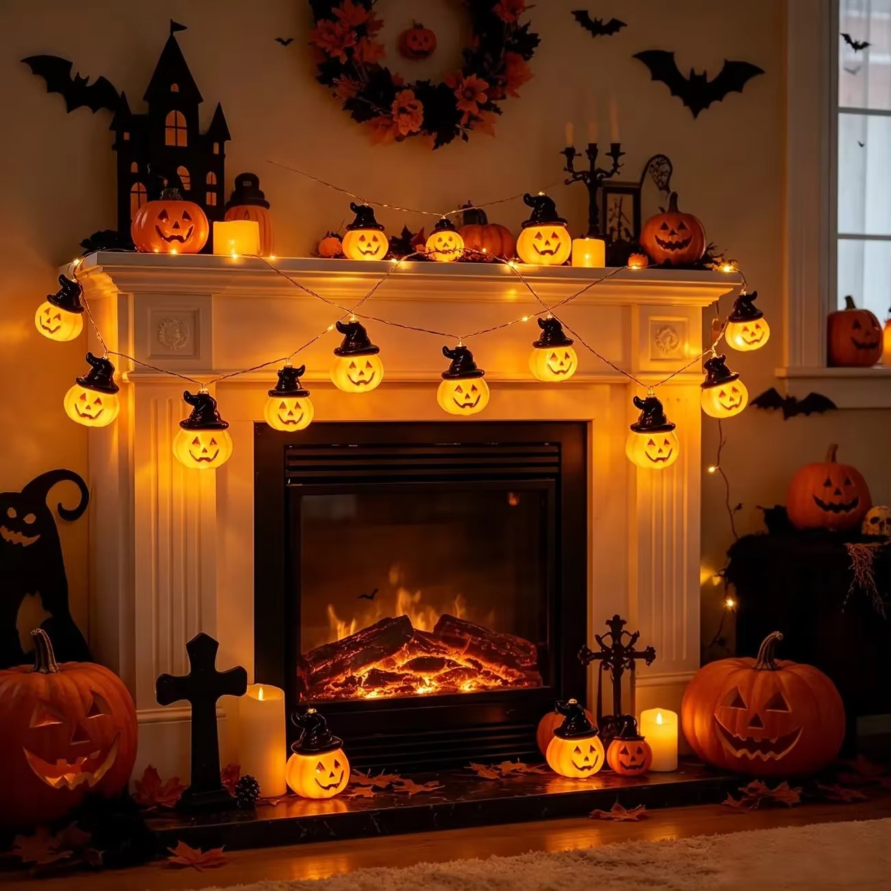 마녀 모자 모양 호박 장식 전구, 할로윈용, 건전지 작 - Halloween Led String Lights Orange 리뷰 및 가격