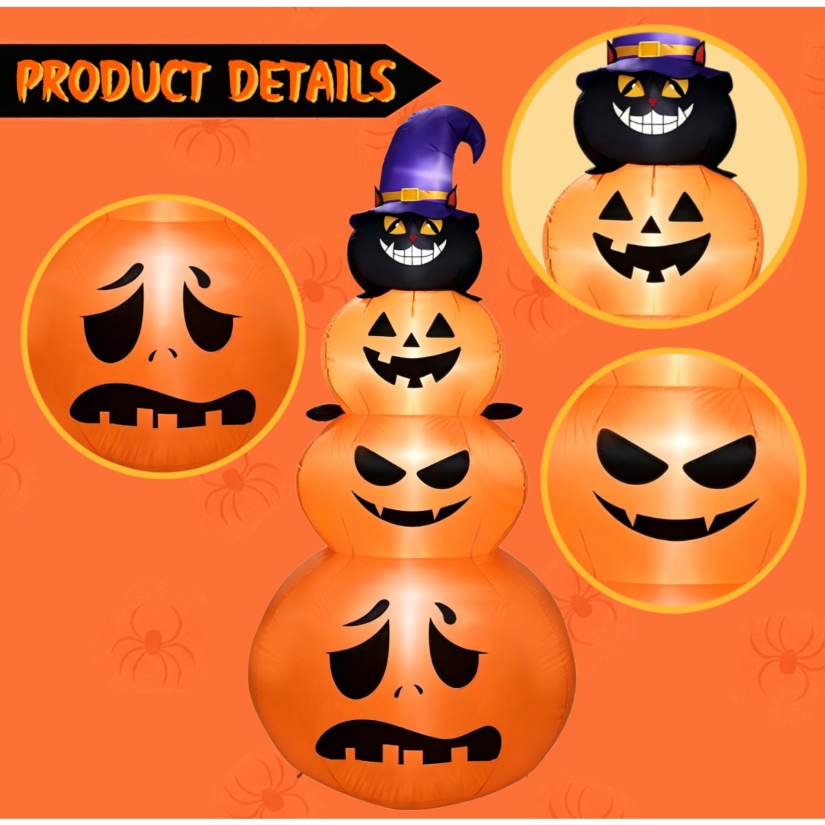 야외 휴일 장식품 할로윈 풍선형 호박 쌓기 장식 검은  - Halloween Pumpkin Decor Led 리뷰 및 가격