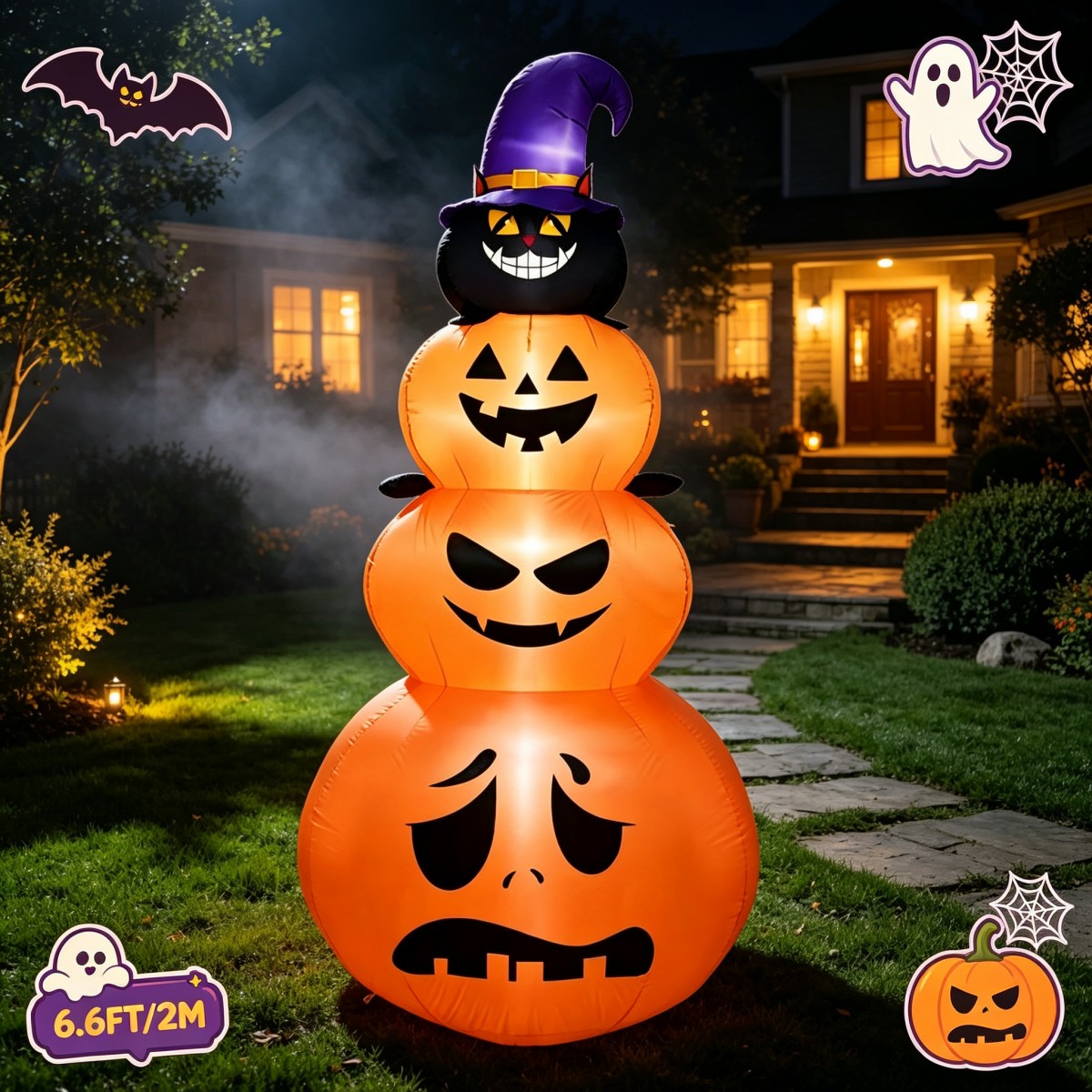야외 휴일 장식품 할로윈 풍선형 호박 쌓기 장식 검은  - Halloween Pumpkin Decor Led 리뷰 및 가격