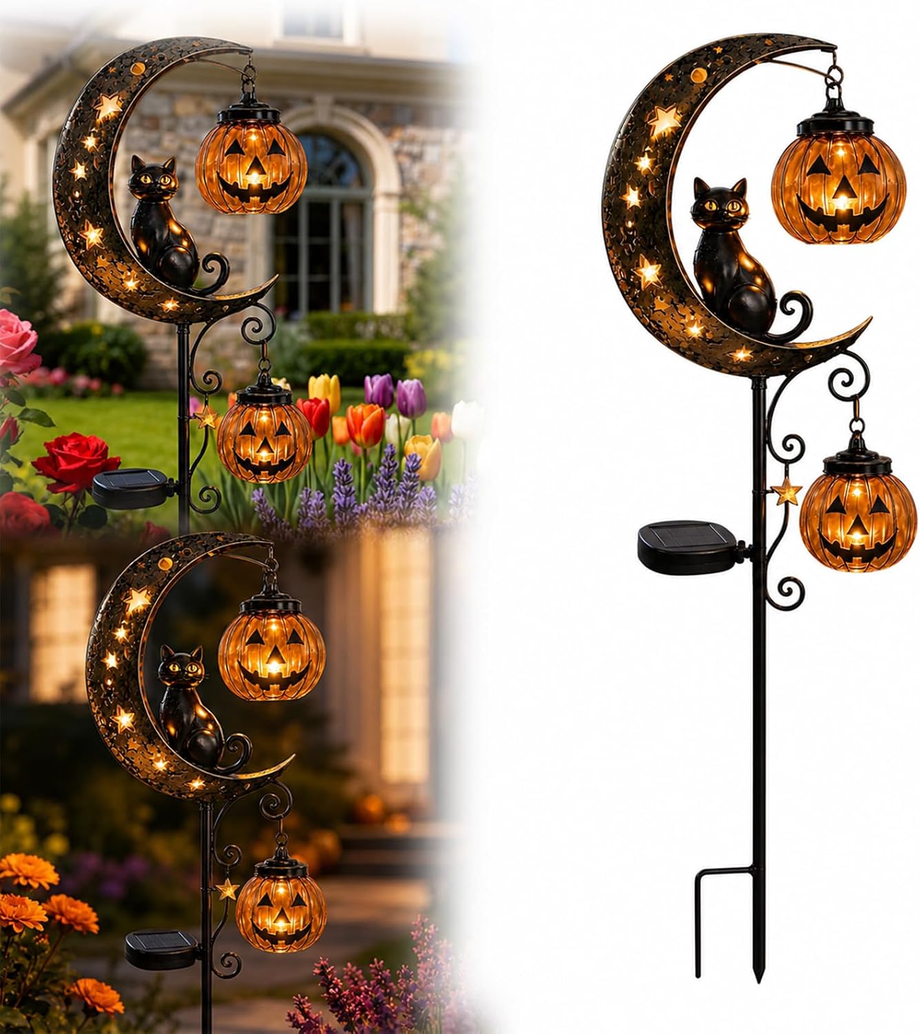새로운 태양광 할로윈 호박 달빛 검은 고양이 정원 장식 - Halloween Pumpkin Decor Led 리뷰 및 가격