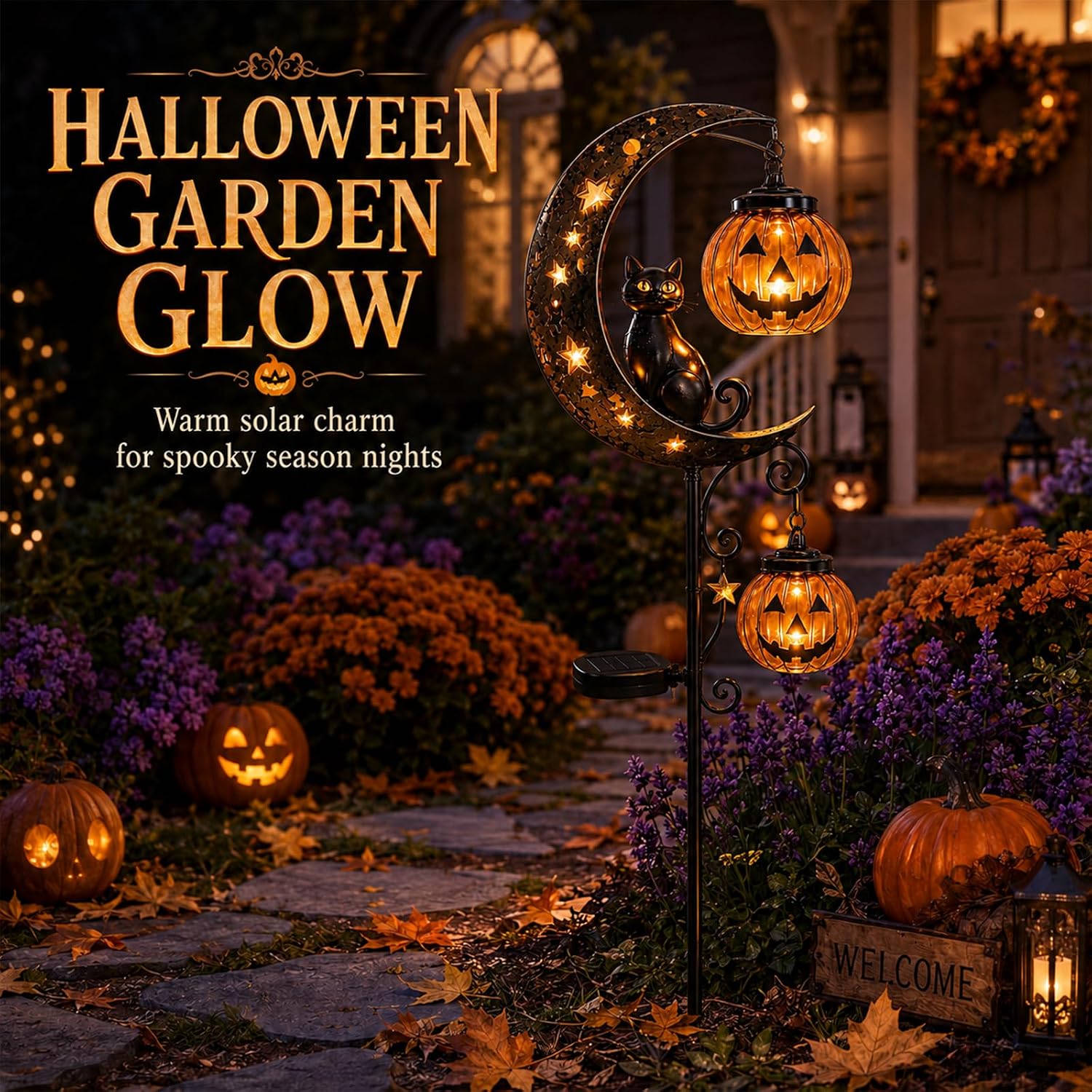 새로운 태양광 할로윈 호박 달빛 검은 고양이 정원 장식 - Halloween Pumpkin Decor Led 리뷰 및 가격