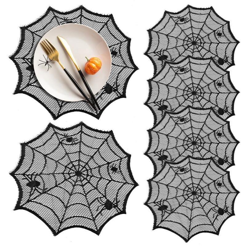 2개/4개 세트, 거미줄 무늬의 검은색 레이스 테이블  - Spider Web Halloween Decoration 리뷰 및 가격