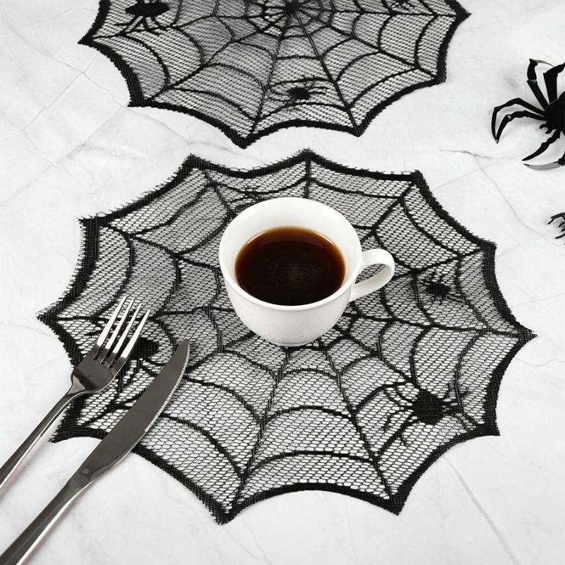 2개/4개 세트, 거미줄 무늬의 검은색 레이스 테이블  - Spider Web Halloween Decoration 리뷰 및 가격